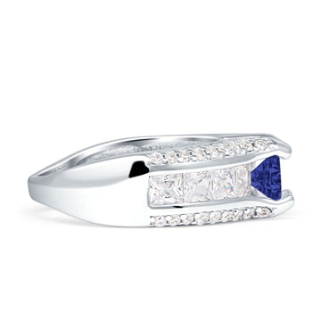 Round Engagement Ring Vintage Style Blue Sapphire CZ 925 Sterling Silver Wholesale